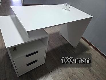белый офисный стол: Ağ rəngdə L formalı iş/oxu masa - Geniş, düzbucaqlı üst tabla - — 1
