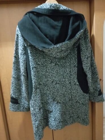 женское пальто с капюшоном: Qadın palto – boz-mələk (melanj) rəngli, qara detallar ilə - Stil — 2