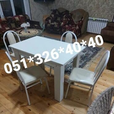 Masa və oturacaq dəstləri: Qonaq otağı üçün, Yeni, Açılan, Dördbucaq masa, 8 stul — 20