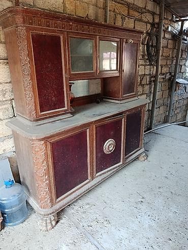 antika şamdanlar: Antik vitrin-bufet şkaf - Material: tam ağac konstruksiya, üzərində — 4