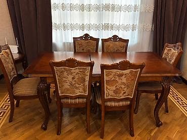 3 luk taxta: Qonaq otağı üçün, Açılan, Dördbucaq masa, 6 stul — 1