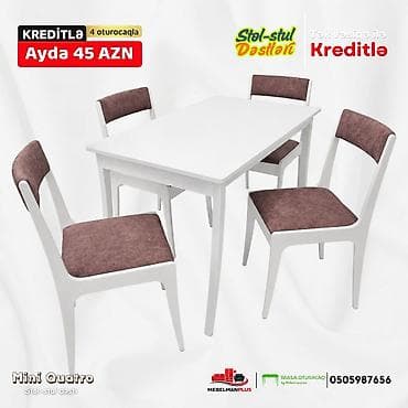 stulla: Mətbəx üçün, Yeni, Açılmayan, Dördbucaq masa, 4 stul — 3