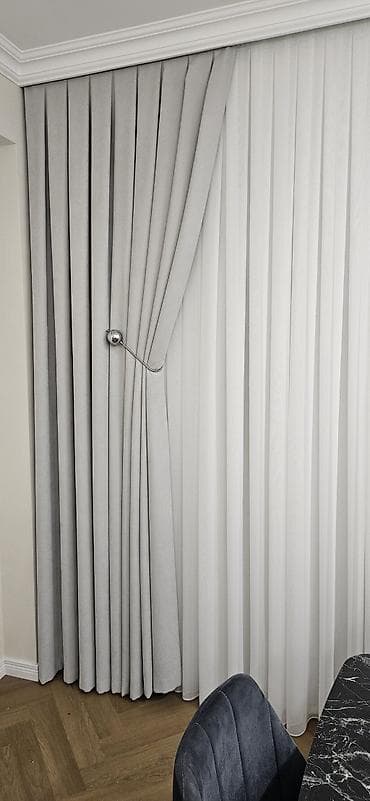 Şamdanlar: Boz rəngli ikili pərdə dəsti - Material: Qalın, yumşaq teksturalı — 4