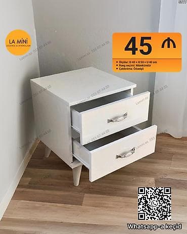 Ağ rəngli iki çekmecəli tumbə - Minimalist dizayn, konus formalı