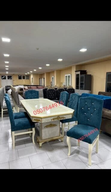 qeşeng şekiller: Qonaq otağı üçün, Yeni, Açılmayan, Dördbucaq masa, 6 stul — 1