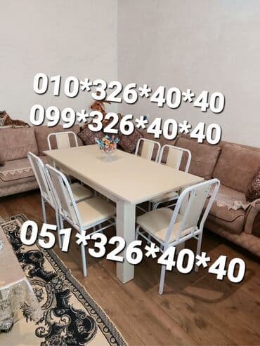 Masa və oturacaq dəstləri: Qonaq otağı üçün, Yeni, Açılan, Dördbucaq masa, 6 stul — 1