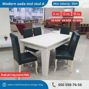 qonaq otagi ucun masalar: Qonaq otağı üçün, Yeni, Açılan, Dördbucaq masa, 6 stul — 9