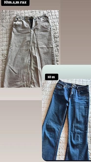 des geyimler: Qadın geyimləri paketi - Ağ-açıq rəngli jeans şalvar: XS/S razmer — 3