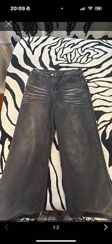 Cinslər: Qara rəngli geniş kəsimli cins şalvar - Rəng: kömür-qara, ağardılmış — 1