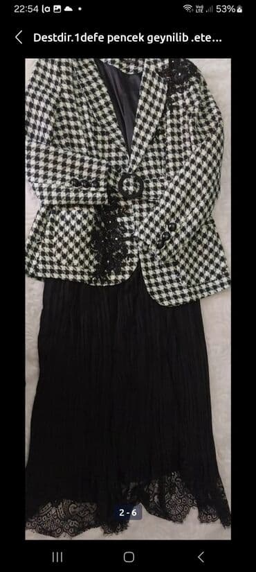 kostyum qadin: Destdir.etek şifondur.Pencek 1 defe geynili .etek geynilmiyib.topuq — 1