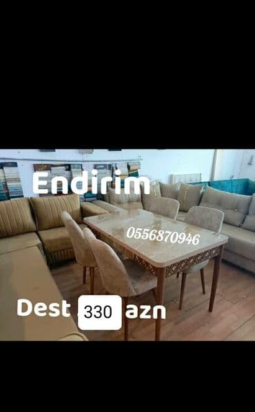 Mətbəx üçün, Yeni, Açılan, Dördbucaq masa, 4 stul