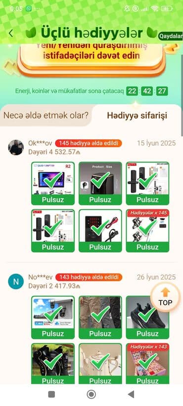 Təsvir: “Üçlü hədiyyələr” tətbiqində göstərilən kampaniya səhifəsi