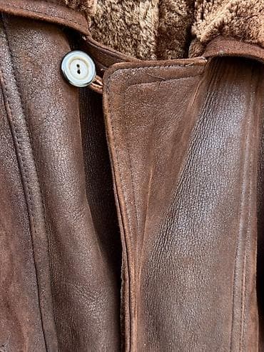 tap az kaska: Kişi üçün qəhvəyi rəngli kürklü dəri palto - Material: qalın təbii — 9
