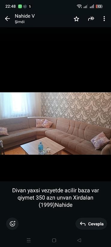 Divan yaxsi vezyetde acilir baza var qiymet 350 azn unvan Xirdalan