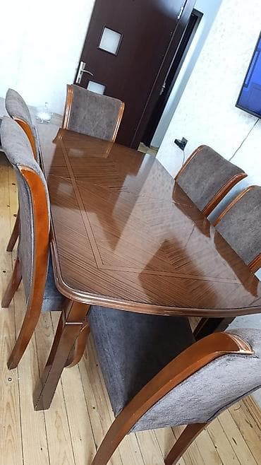 oturaca: Qonaq otağı üçün, İşlənmiş, Oval masa, 6 stul — 1