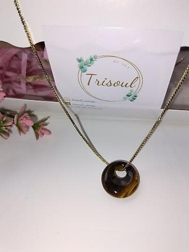 aslan gözü daşı: Trisoul brendindən təbii daş asqılı boyunbağılar - Model: dairəvi — 9