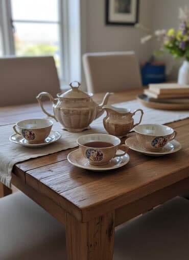 Çay dəsti, rəng - Bej, Farfor, 6 nəfərlik, Yaponiya