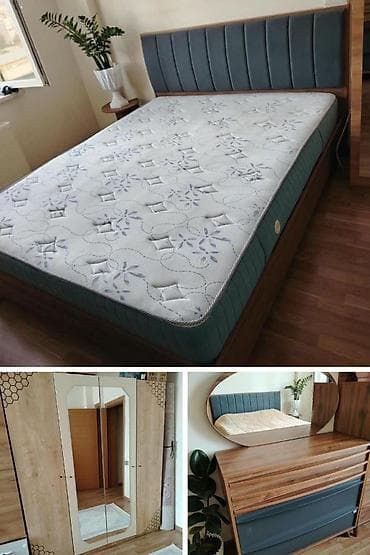 Двуспальная кровать, Шкаф, Трюмо, 2 тумбы, Б/у — 1