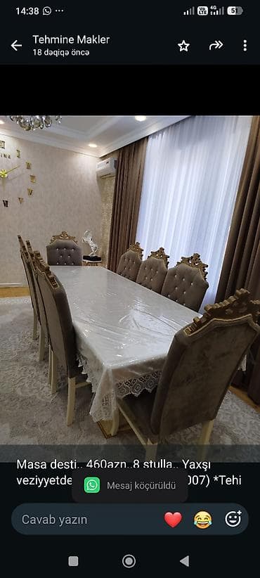 oturaca: Masa desti. 460azn. 8 stulla. Yaxşı veziyyetde ünvan Mehdiabad(6007) — 1