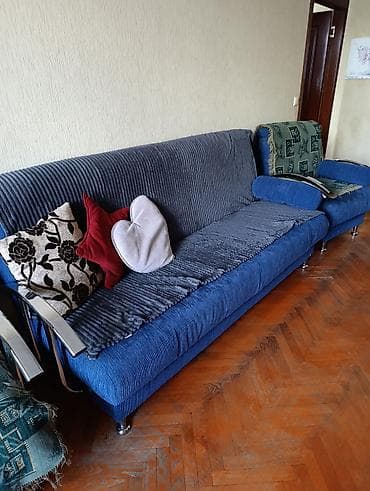 Mavi rəngli yumşaq mebel dəsti - Tərkib: 1 ədəd geniş divan + 2 ədəd — 3