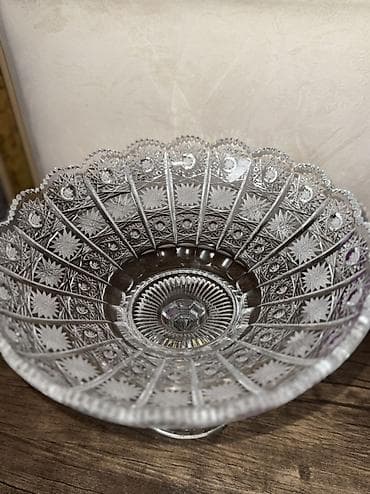 konfet sekilleri: Məhsul: Kəsim naxışlı şüşə/qəlib kristal ayaqlı meyvəqabı (Glassluk) — 4
