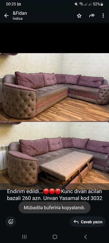 kubik qiymeti 2024: Künc divan — 1