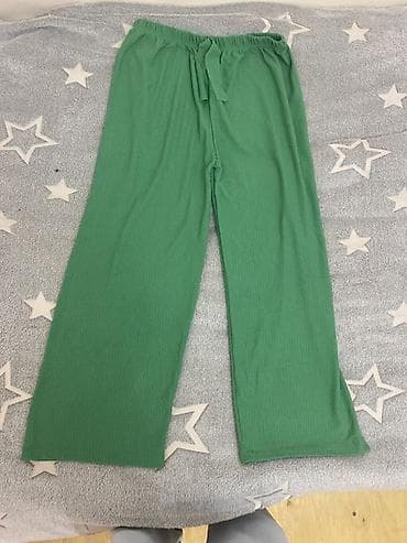 Женская одежда: Yaşıl rəngli rahat ev şalvarı - Model: Geniş kəsim, düz paça - Bel — 1