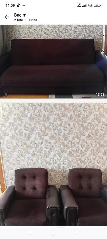 oturaca: Qonaq otağı dəsti – 1 divan + 2 kreslo - Rəng: tünd qəhvəyi - — 1