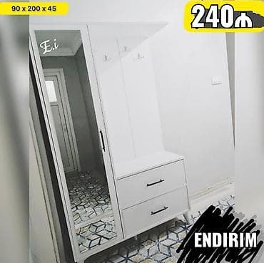 Yeni, 1 qapı, Güzgülü, Ağ, Digər material, Açılan, Düz dolab