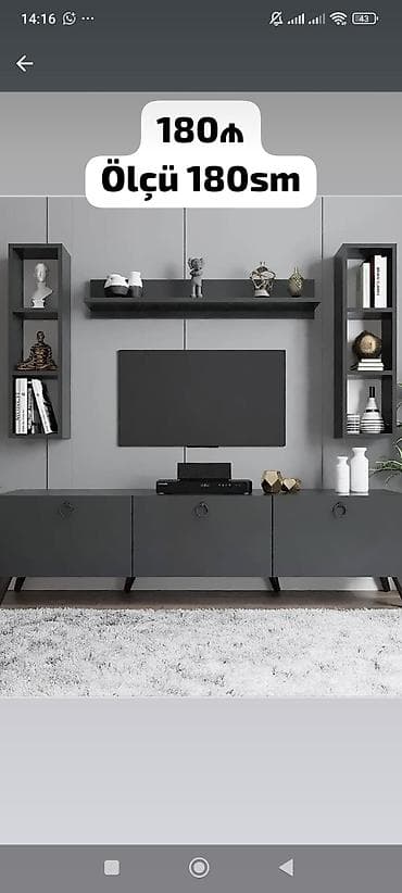 divar kitab refleri: TV stend dəsti – ölçü 180 sm - 180 sm enində müasir TV stend və asma — 2