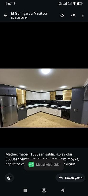 Metbex mebeli 1500azn satilir. 4,5 ay olar 3500azn yigilib. uzunluq