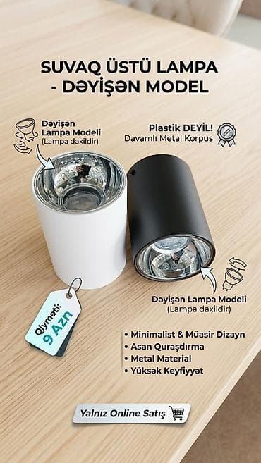 Suvaq üstü lampa – dəyişən model - Minimalist və müasir dizayn - Asan