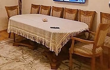 balkon stul: Zərif klassik üslubda yemək otağı dəsti. - Dəst: iri ölçülü oval masa — 1