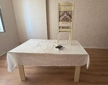 stol ev ucun: Qonaq otağı üçün, İşlənmiş, Kvadrat masa, 4 stul — 1