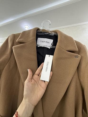 calvin clein: Calvin Klein qadın palto – kasemir, klassik bej rəngdə, uzun kəsimli — 4