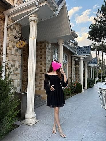 mini etek: Qara şifon don XS 34 olcu - Stil: “off-shoulder” (çiyin açıq), yuxarı — 3