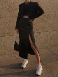 qadın kurkləri: Qara rəngli maxi ətək - Kəsim: dar siluet, dizdən aşağa uzunluq - — 2