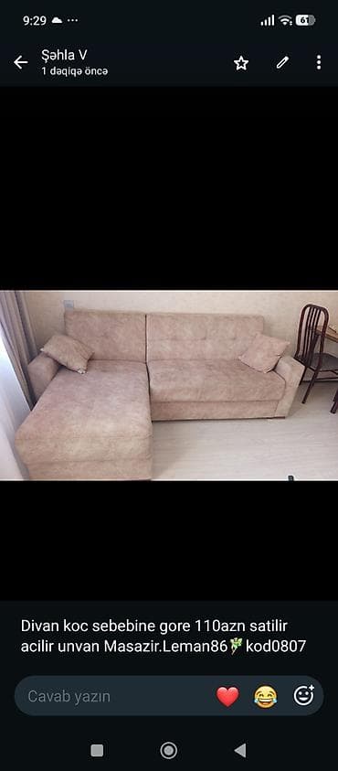 Künc divan, İşlənmiş, Açılan, Parça, Çatdırılma yoxdur lalafo.az -da Künc divan, İşlənmiş, Açılan, Parça, Çatdırılma yoxdur