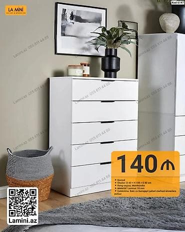 ev bitkisi: Ağ rəngli 5 çekmecəli komod - Ölçülər: D 40 × H 100 × E 80 sm - — 1