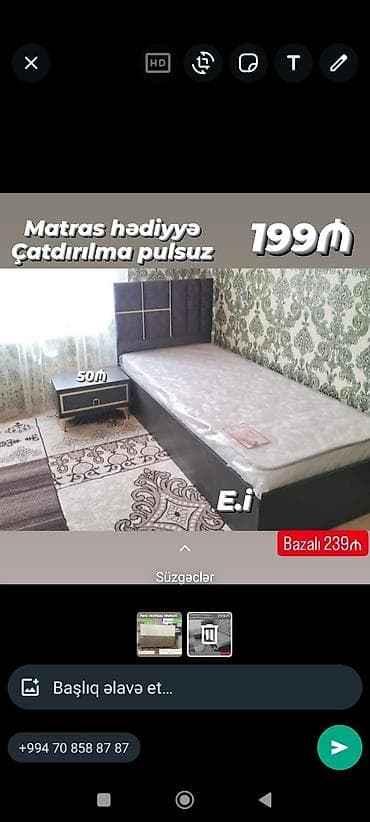 carpayi sifarisi: Yeni, Təknəfərlik çarpayı, Bazalı, Matras ilə — 1