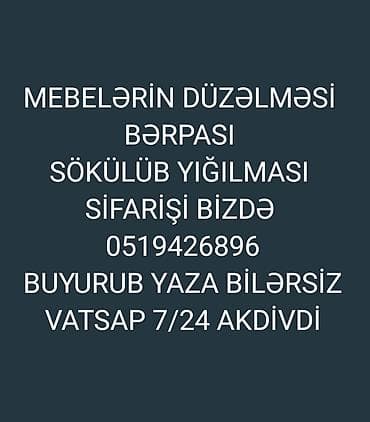 Mebellərin təmiri, bərpası Pulsuz çatdırılma
