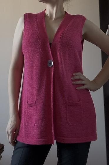 Qadın üçün toxuma jilet – çəhrayı/füşya rəngdə - Model: diz altına — 1