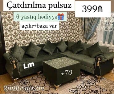 Divan və masa dəstləri: Künc divan, Qonaq otağı üçün, Açılan — 1