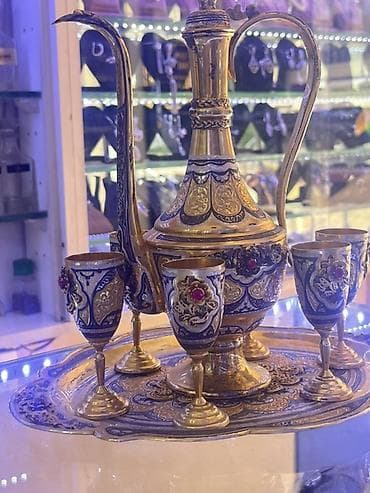 Şərq üslubunda bəzəkli içki dəsti. Gümüş-875 əyyar. - Tam dəst: uzun — 2