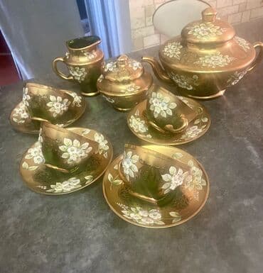 yasil kofe: Qəhvə dəsti, rəng - Yaşıl, Xrustal, Bohemia, 4 nəfərlik, Almaniya — 5