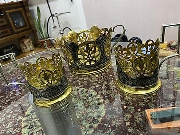 Çay dəsti, rəng - Qızılı, Metal