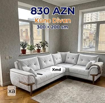 Künc Divan – 300 × 200 sm Qiymət: 830 AZN - L‑şəkilli dizayn, geniş