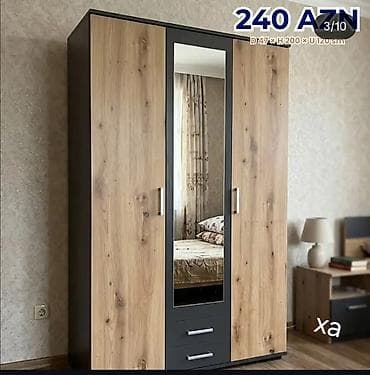 Üç qapılı paltar şkafı – güzgülü model - Ölçülər: Dərinlik 47 sm ×