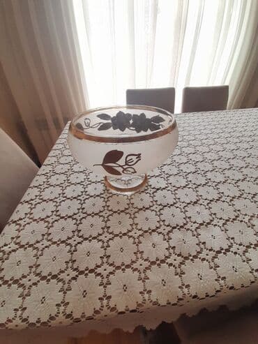 heinz kaşaları: Şüşə ayaqlı meyvə/qənd qabı - Material: qalın şüşə - Dizayn: dumanlı — 5