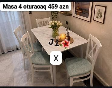 Mebel: Mətbəx/yemək otağı üçün masa və 4 ədəd stul dəsti. - Dördkünc — 1